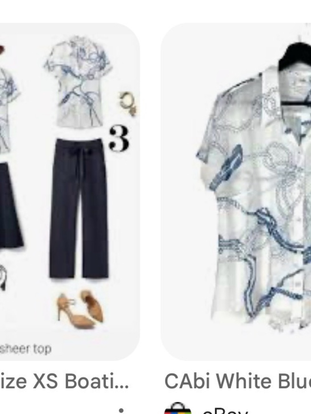 CAbi White and Blue Sheer Boatneck Top